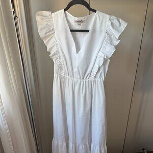 White Ruffle Sleeve Midi Dress